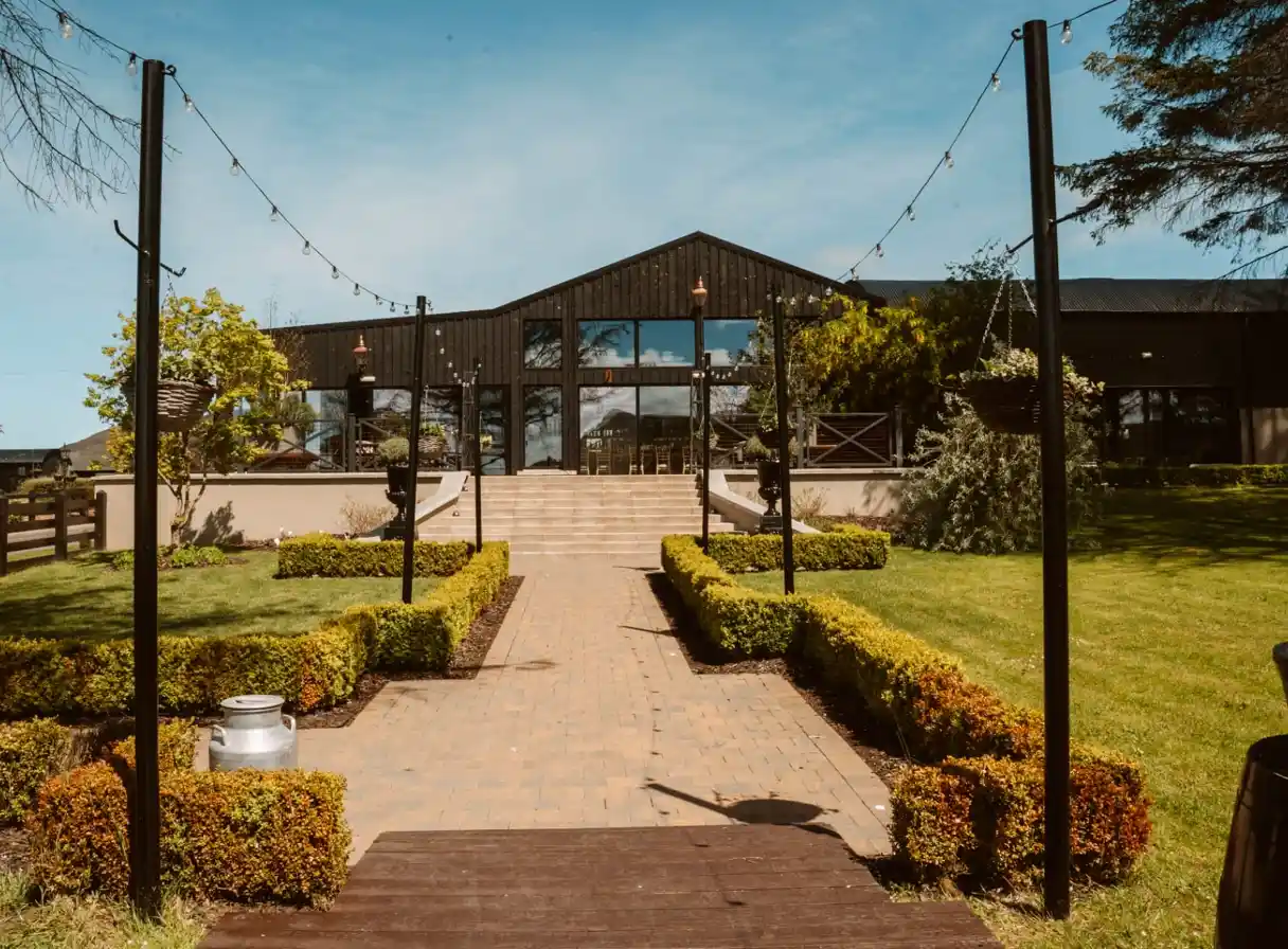 Ballyness Resort venue building and garden path