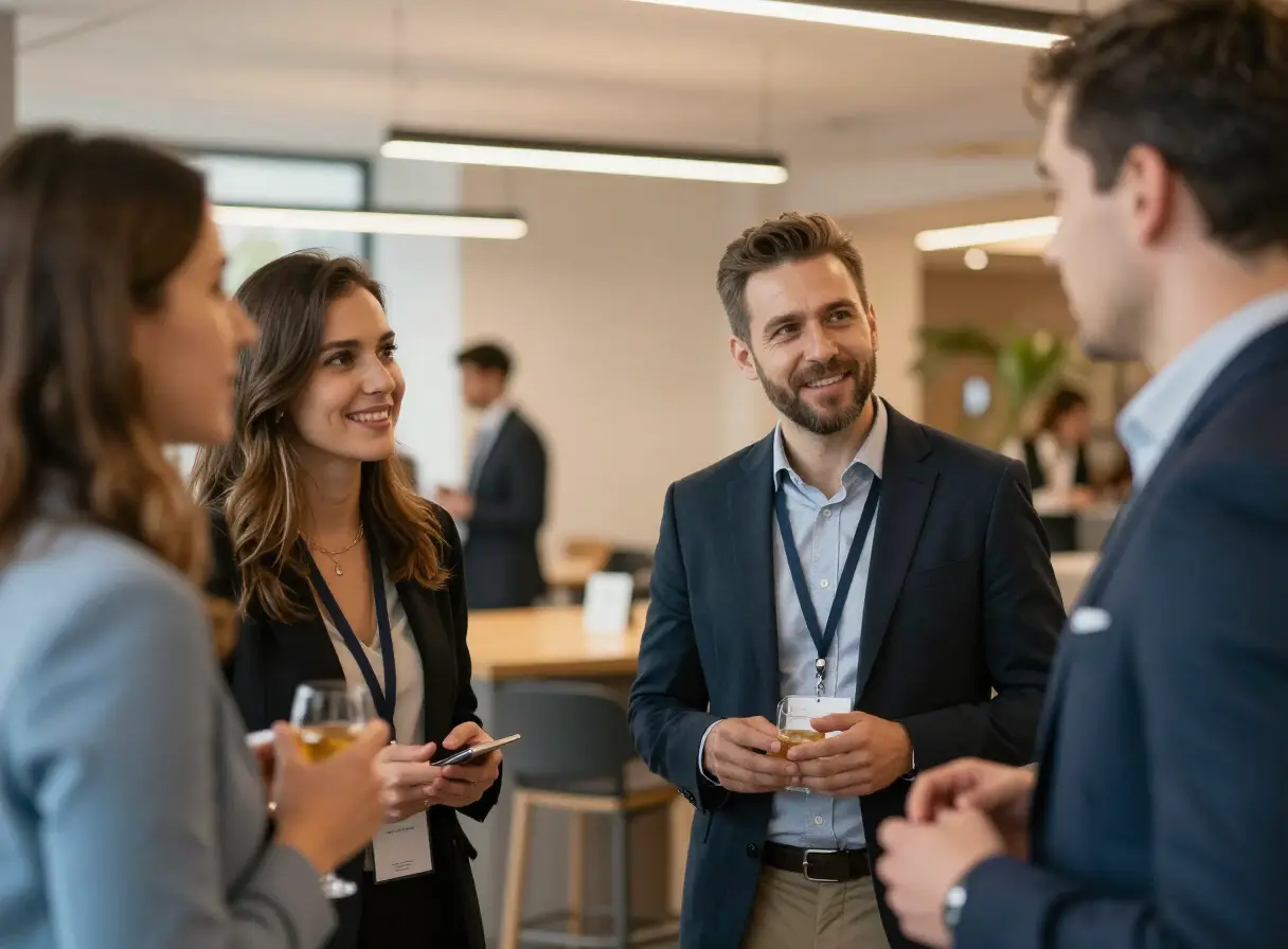 Professionals networking at a business event